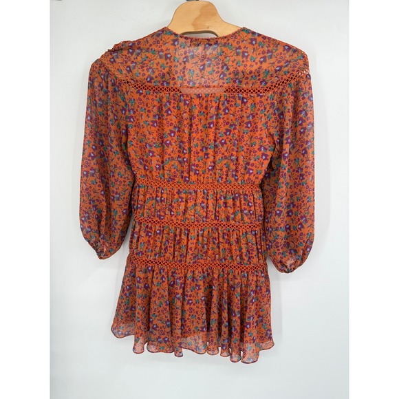 Rebecca Minkoff Caden Printed Floral Long‎ Sleeve Tiered Ruffle Boho Dress Sz L - Picture 10 of 10